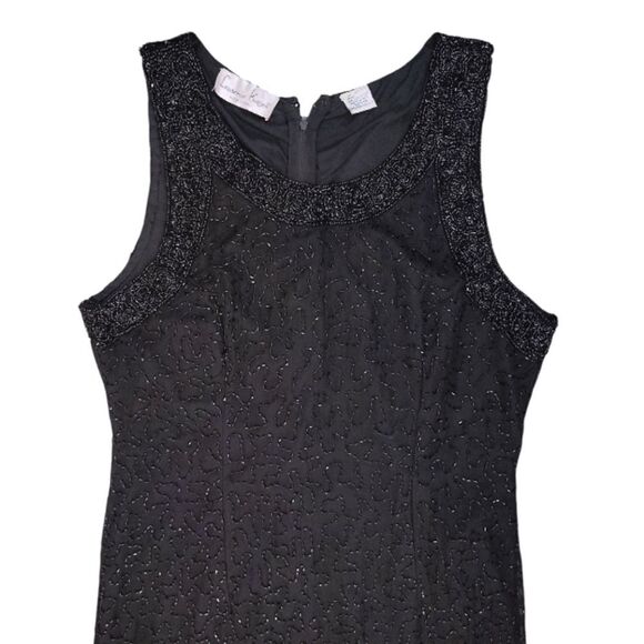 VTG 90s Laurence Kazar Black Beaded 100% Silk Formal Maxi Dress Large Sleeveless - Picture 5 of 12
